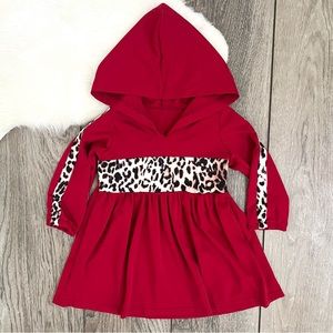 Red Leopard Hoodie Dress